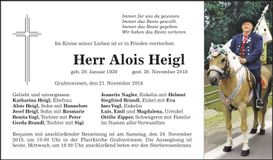 Traueranzeige Alois Heigl