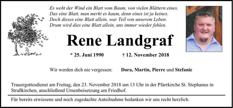 Traueranzeige Rene Landgraf