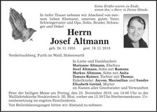 Traueranzeige Josef Altmann
