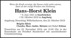 Traueranzeige Hans-Horst Klein