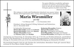 Traueranzeige Maria Wiesmüller
