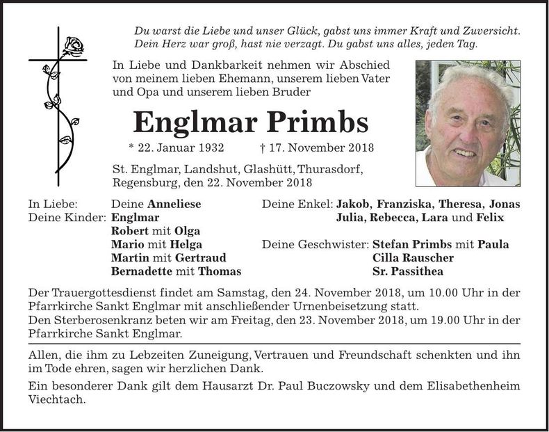 Traueranzeige Englmar Primbs
