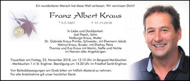 Traueranzeige Franz Kraus