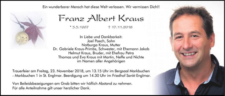 Traueranzeige Franz Kraus