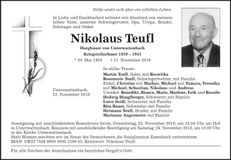 Traueranzeige Nikolaus Teufl