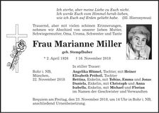 Traueranzeige Marianne Miller