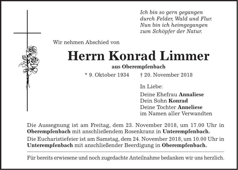 Traueranzeige Konrad Limmer
