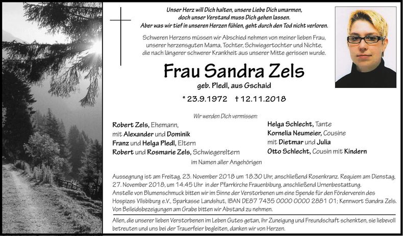 Traueranzeige Sandra Zels