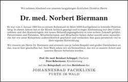 Traueranzeige Norbert Dr. Biermann