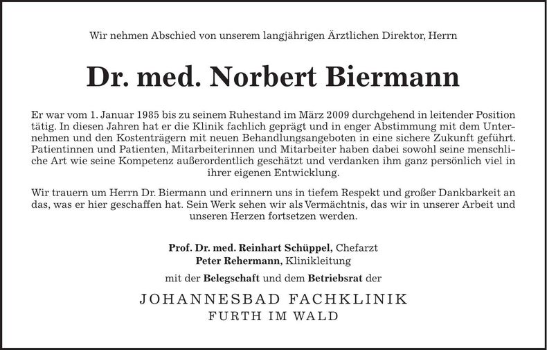 Traueranzeige Norbert Dr. Biermann