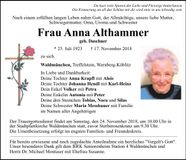 Traueranzeige Anna Althammer