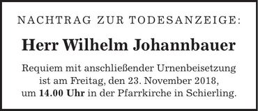 Traueranzeige Wilhelm Johannbauer