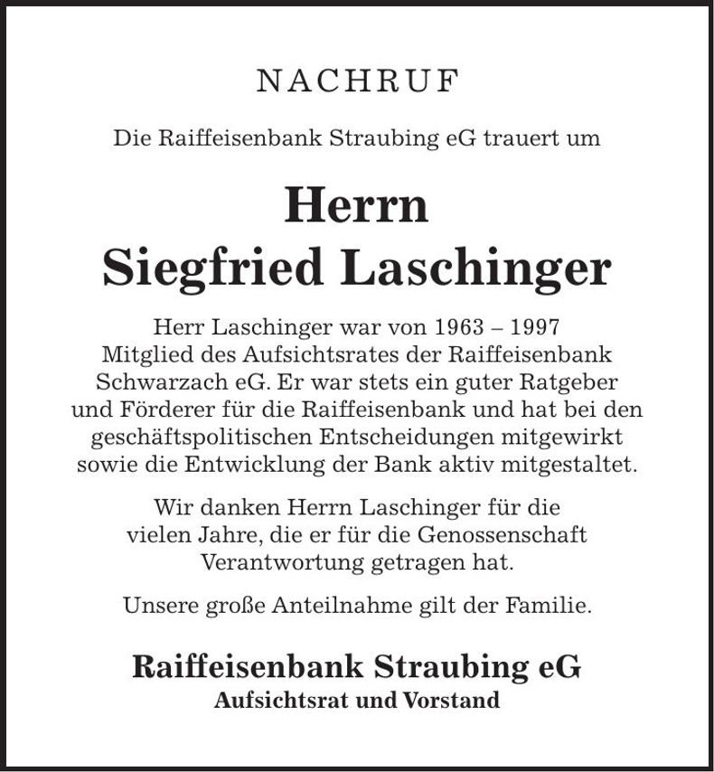 Traueranzeige Siegfried Laschinger