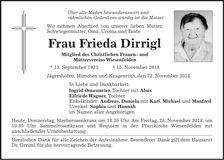 Traueranzeige Frieda Dirrigl