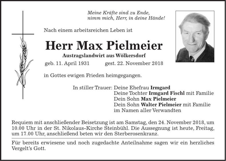 Traueranzeige Max Pielmeier
