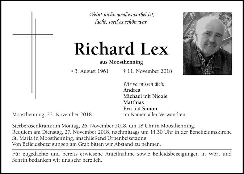 Traueranzeige Richard Lex