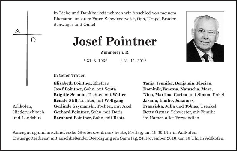 Traueranzeige Josef Pointner
