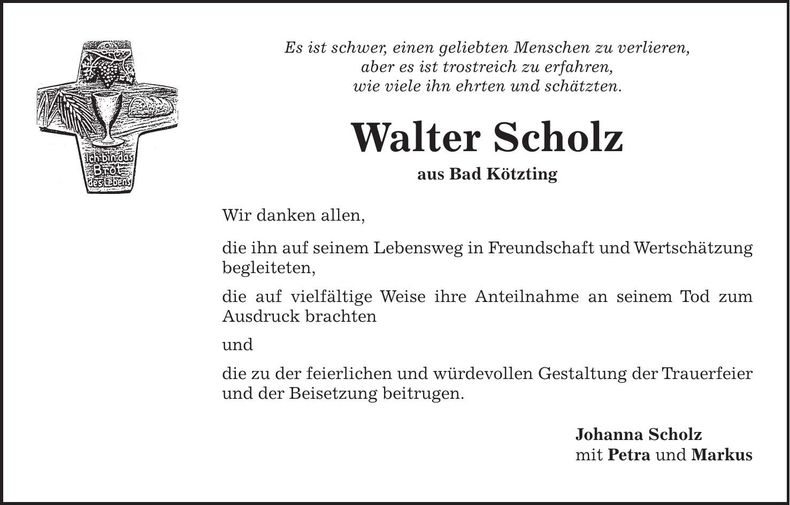 Traueranzeige Walter Scholz