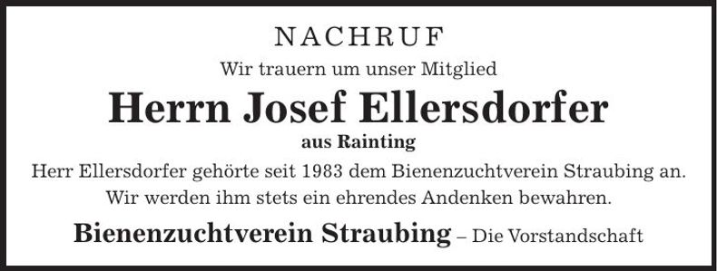 Traueranzeige Josef Ellersdorfer