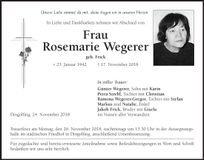Traueranzeige Rosemarie Wegerer