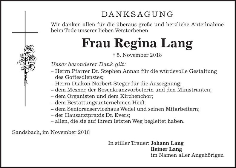 Traueranzeige Regina Lang