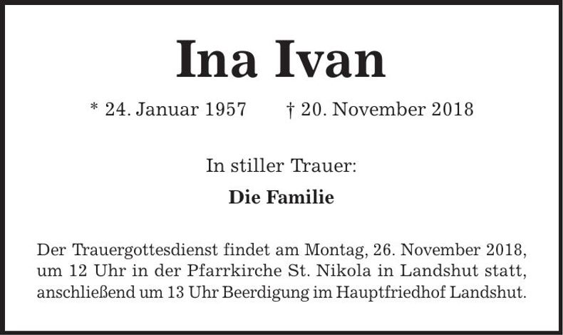 Traueranzeige Ina Ivan