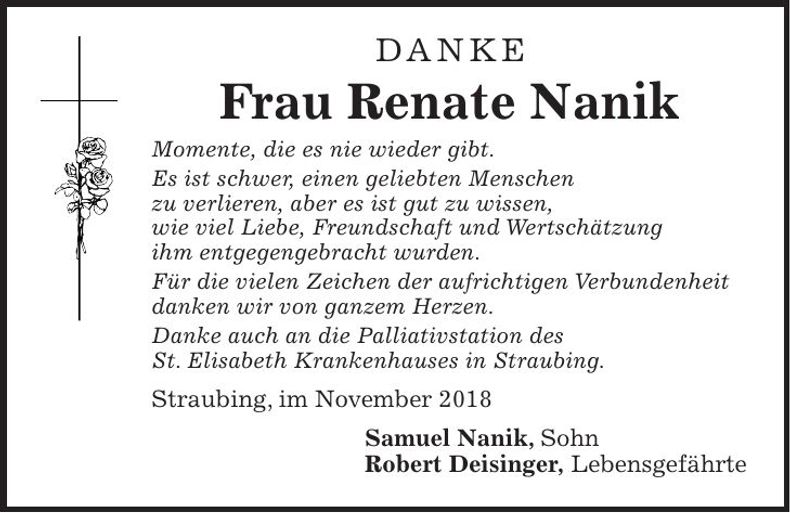 Traueranzeige Renate Nanik
