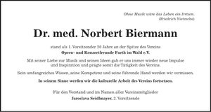 Traueranzeige Norbert Dr. Biermann