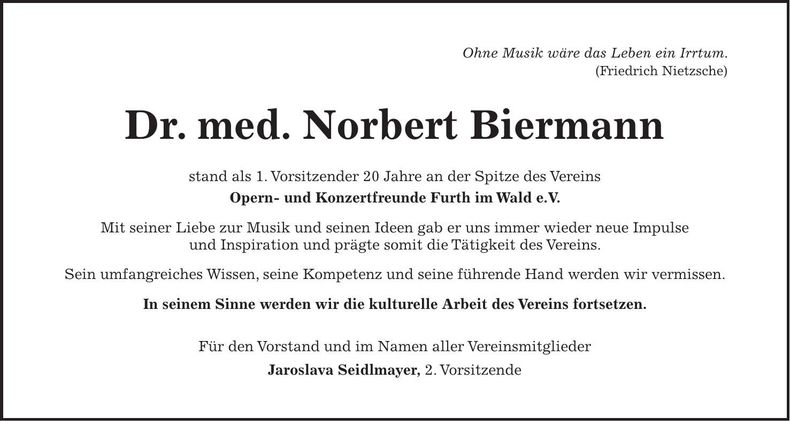 Traueranzeige Norbert Dr. Biermann