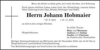 Traueranzeige Johann Hobmaier