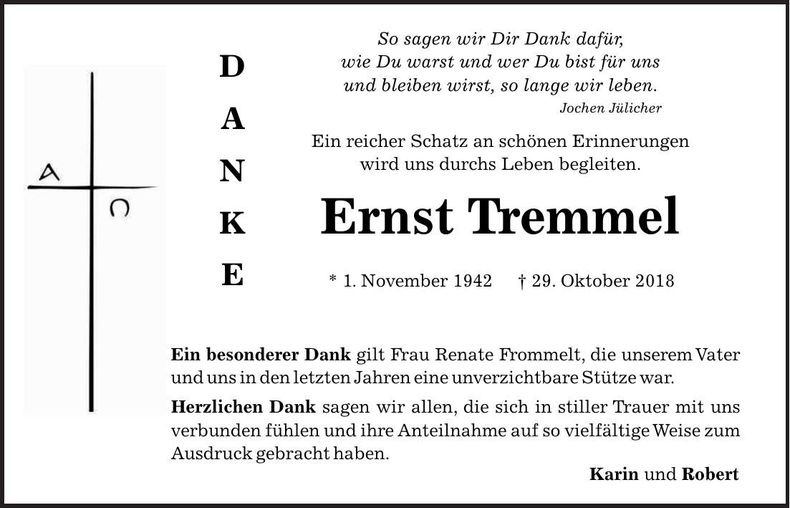 Traueranzeige Ernst Tremmel