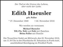 Traueranzeige Edith Haeusler