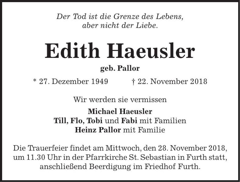 Traueranzeige Edith Haeusler