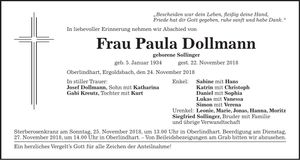 Traueranzeige Paula Dollmann