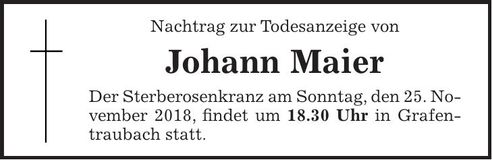 Traueranzeige Johann Maier