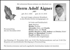 Traueranzeige Adolf Aigner