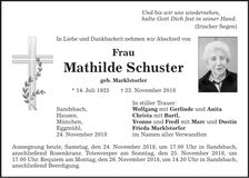 Traueranzeige Mathilde Schuster