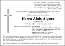 Traueranzeige Alois Aigner