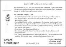 Traueranzeige Erhard Schleibinger