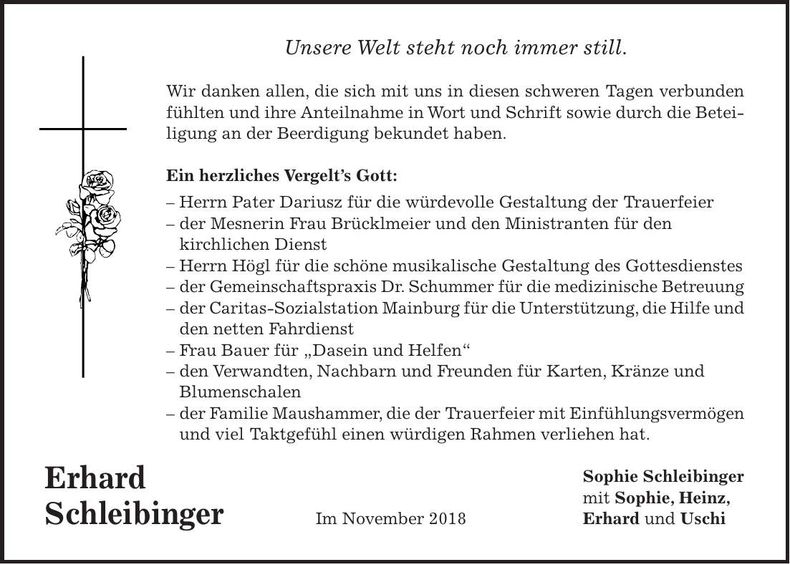 Traueranzeige Erhard Schleibinger
