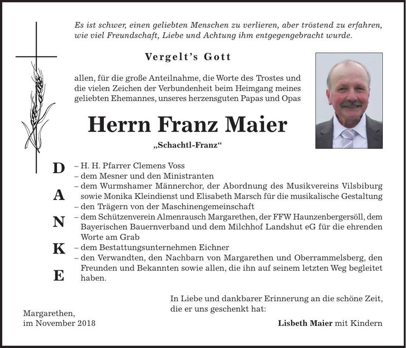 Traueranzeige Franz Maier