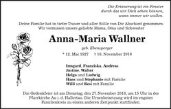 Traueranzeige Anna-Maria Wallner