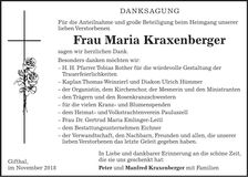 Traueranzeige Maria Kraxenberger