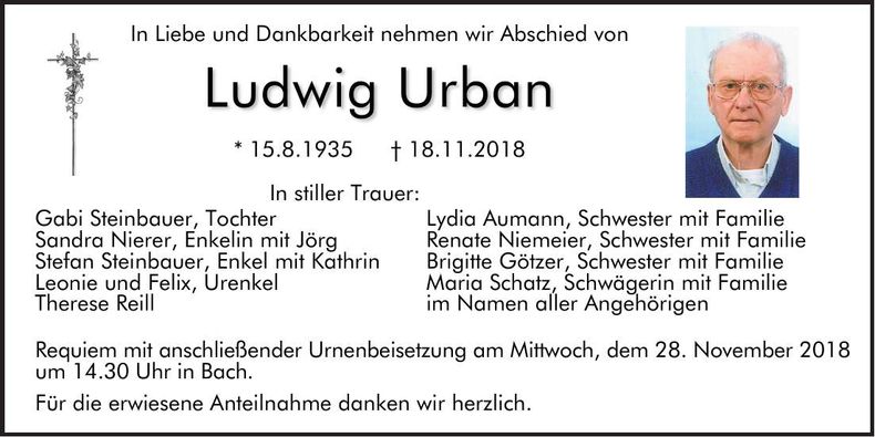 Traueranzeige Ludwig Urban