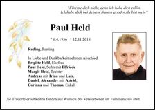 Traueranzeige Paul Held