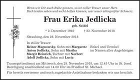 Traueranzeige Erika Jedlicka