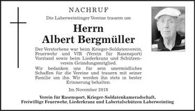 Traueranzeige Albert Bergmüller