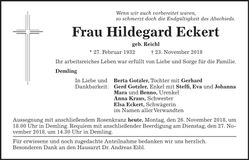 Traueranzeige Hildegard Eckert