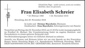 Traueranzeige Elisabeth Schreier