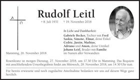 Traueranzeige Rudolf Leitl
